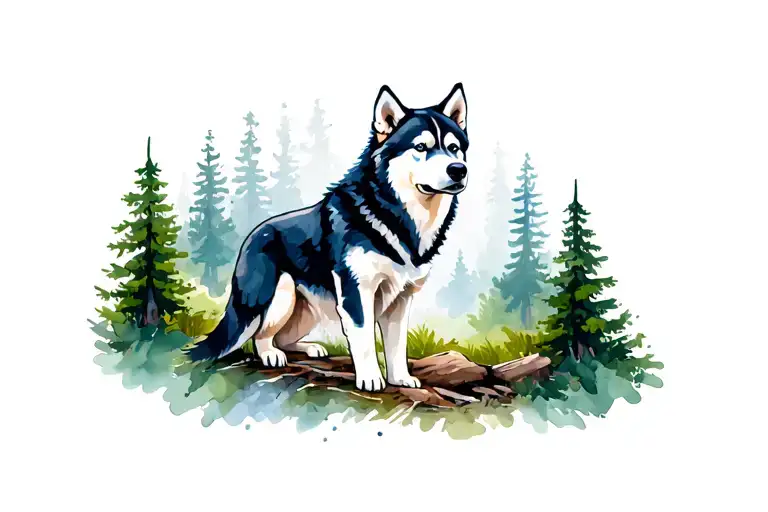 Woodsy Scenery With A Husky