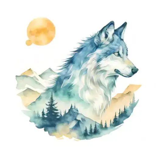 Growling Wolf And Mountains