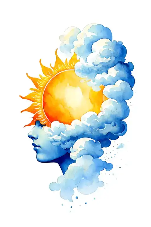 Sun Head Hugging A Cloud Head Forground