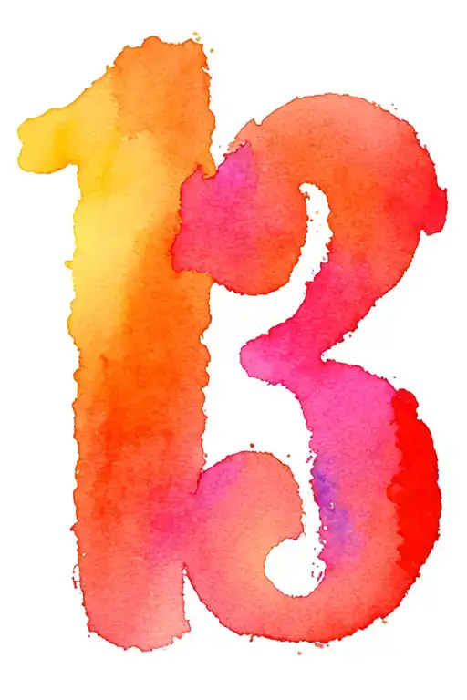 Thin Line Water Color Green Blue Orange Number 13