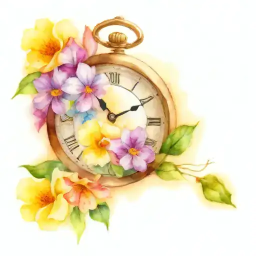 Small Clock And Primroses