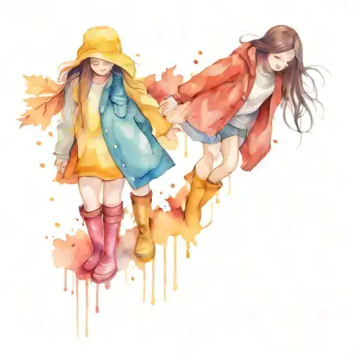 Warm Autumn Two Girls With Rainboots