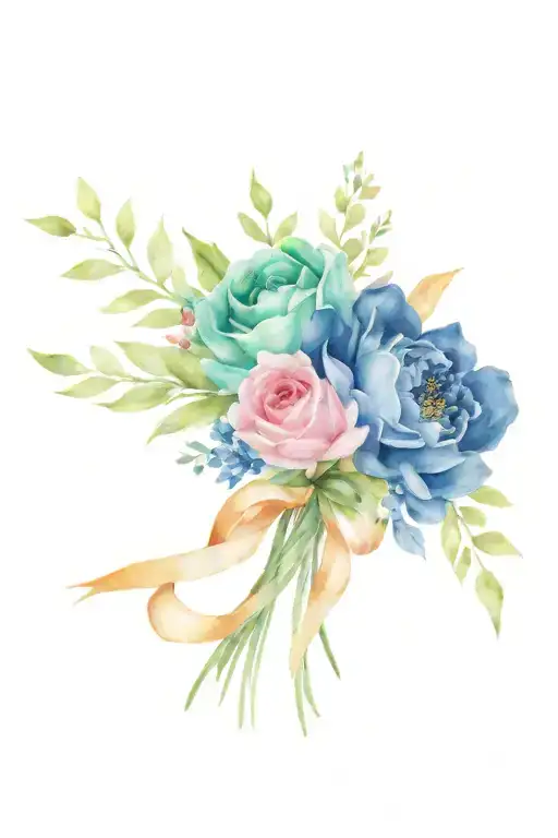 Family Boquet Held Together By Ribbon