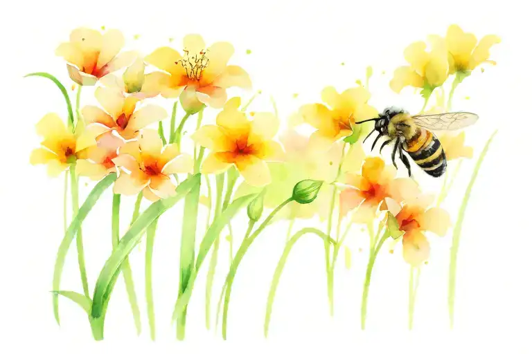 Grass Field With Flowers And A Bee