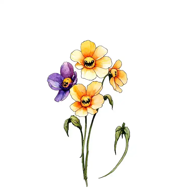 A Tattoo Of A Family Of Buttercups With Vampire Fangs Inspired By The Vampire Diaries