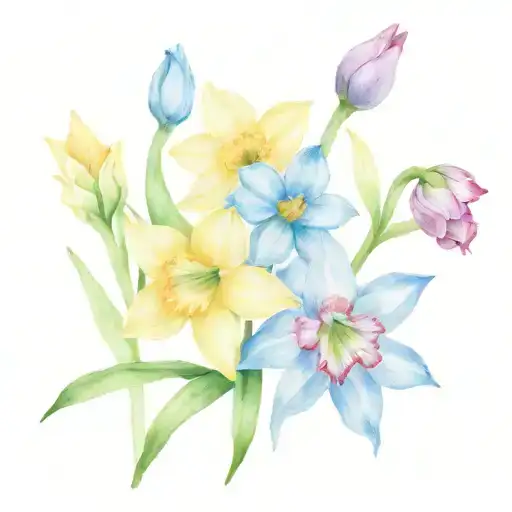 Daffodil And Tulip Intertwine Design Featuring