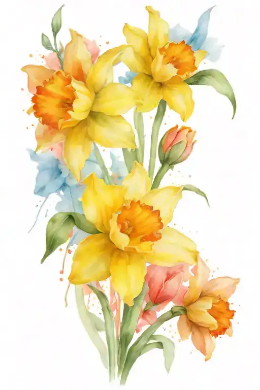 Daffodil And Tulip Intertwine Design Featuring