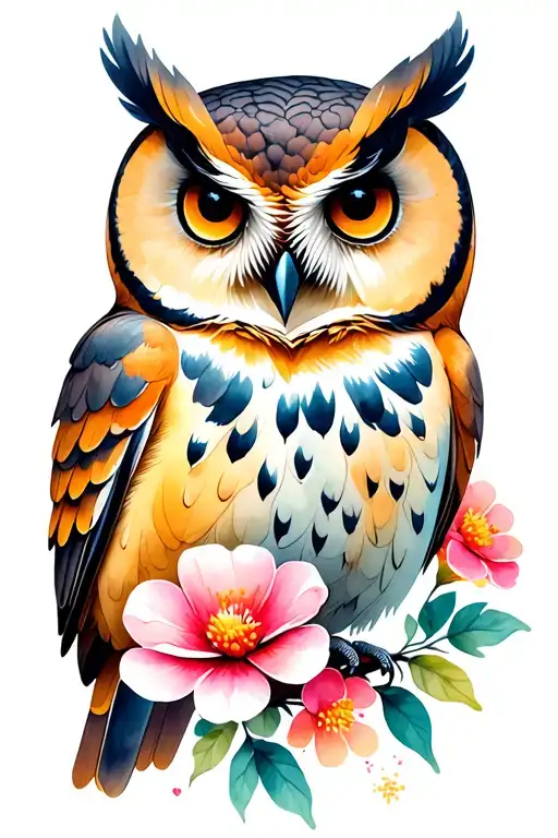 Owl Perched On A Blooming
