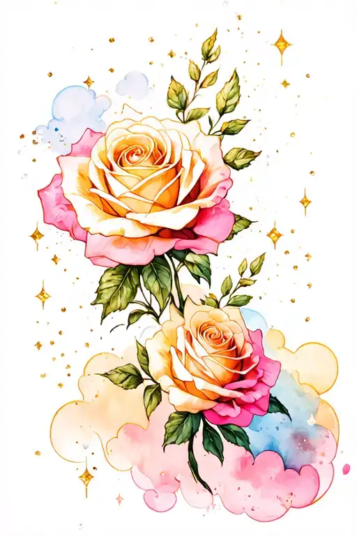 Full Sleeve Arm Tattoo Roses With Glitter Shining Clouds