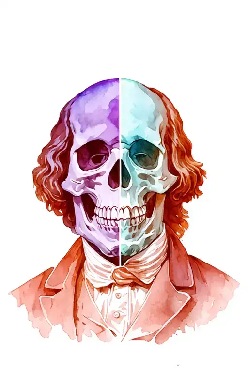 Benjamin Franklin With Half Of His Face As A Skull