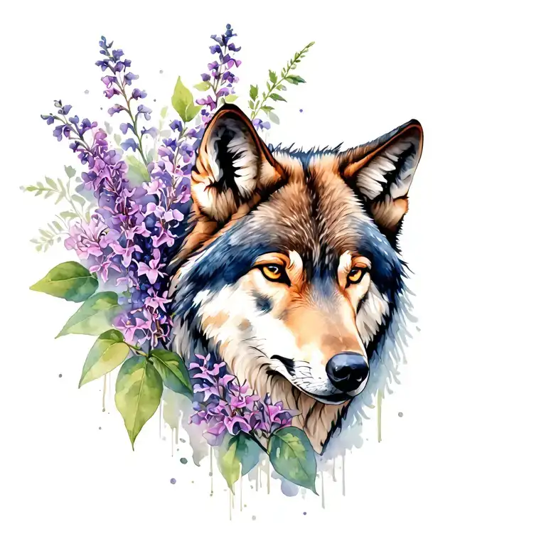 Wolf And Lilacs Blooming