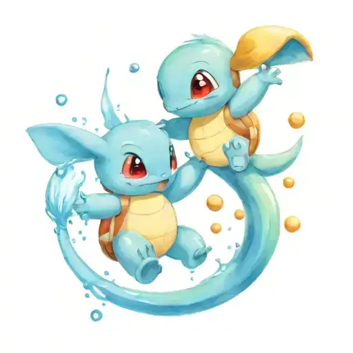 Stitch And Squirtle Having A Waterfight