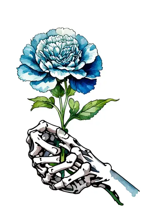 Skeleton Hand Holding Carnation Flower Blooming