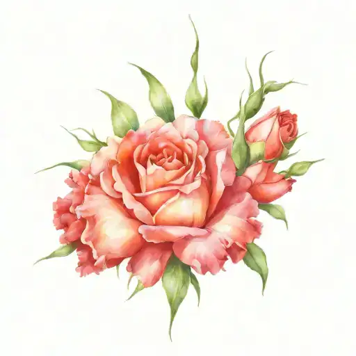 Rose And Carnation Flower Intertwined With Long Stems