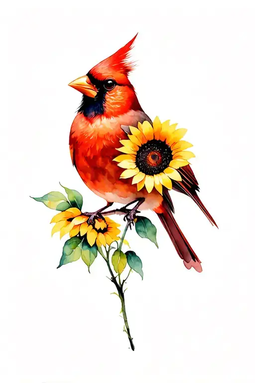 Cardinal With Sunflowers