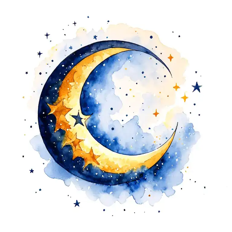 Crescent Moon On Starry Night