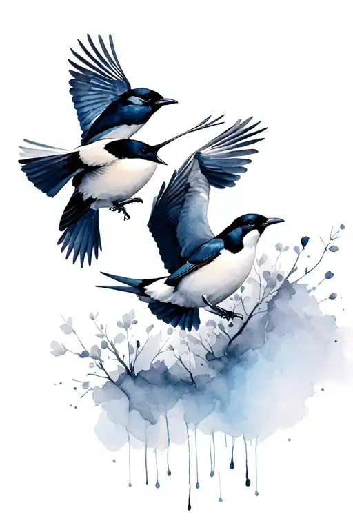 2 Magpies Flying