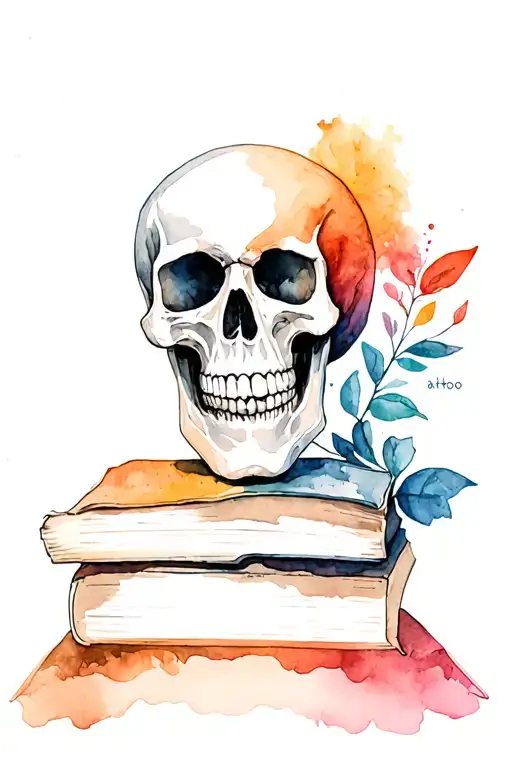 Skull Sitting On Top Of Books Forming The Shape