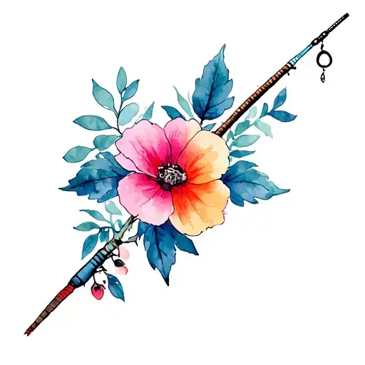 Hunting And Fishing Line With Flower Intertwined