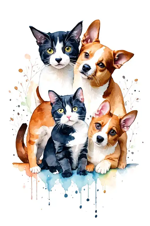 3 Dogs And 3 Cat Playing