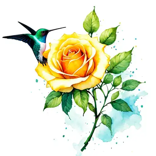 Single Yellow Rose With Hummingbird Semicolon