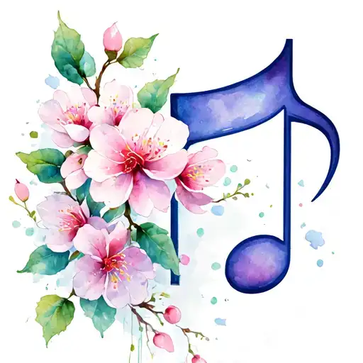 Cherry Blossom Flowers Around A Music Note