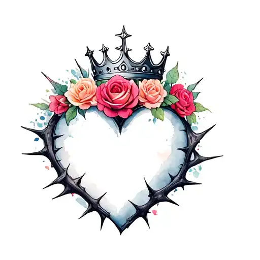 Heart Surrounded By Thorns And Roses With A Crown Adorned