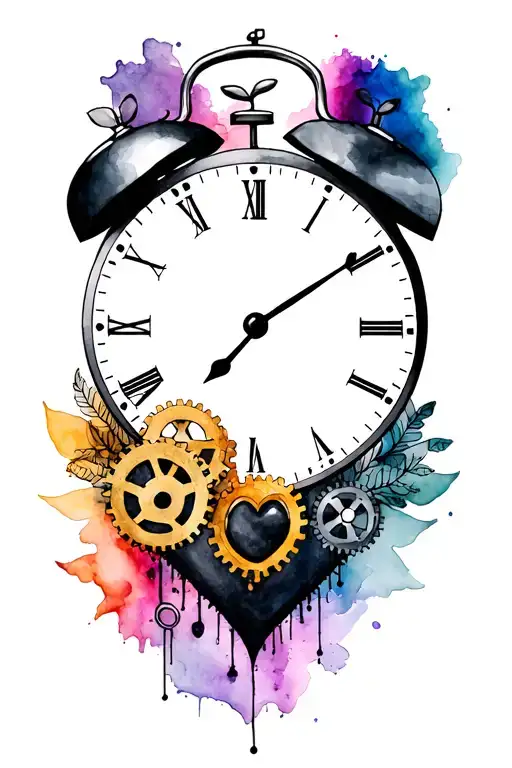 Clock With Gears And Black Heart