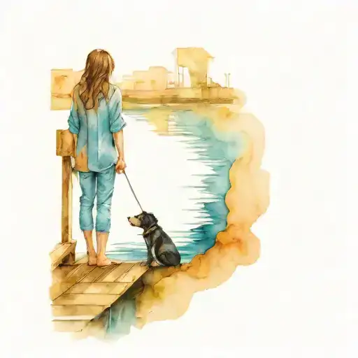 70S Girl On Dock With Dog