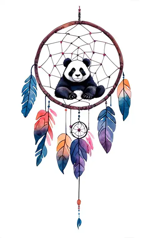 Dream Catcher With A Panda Bear Sitting In It