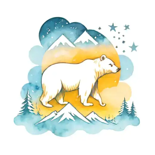 Bear With Mountains And Stars Forming The Shape