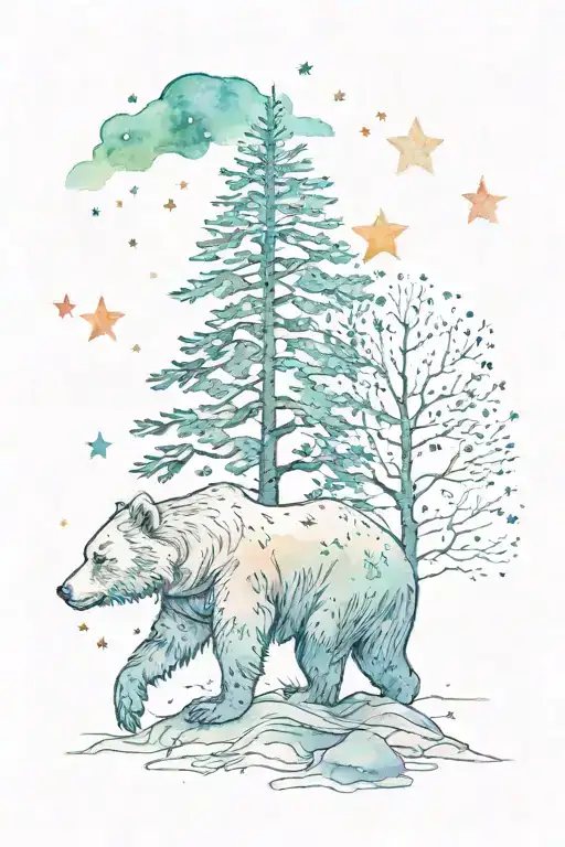 Bear Stars Trees Growing