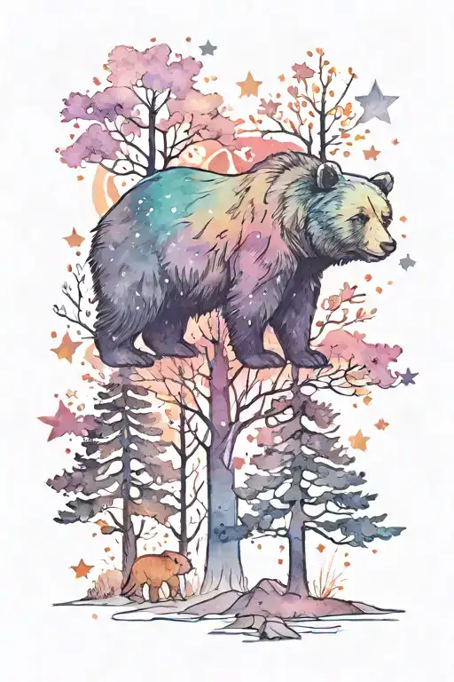 Bear Stars Trees Growing