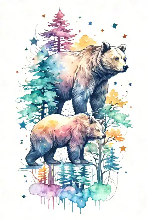 Bear Stars Trees Growing