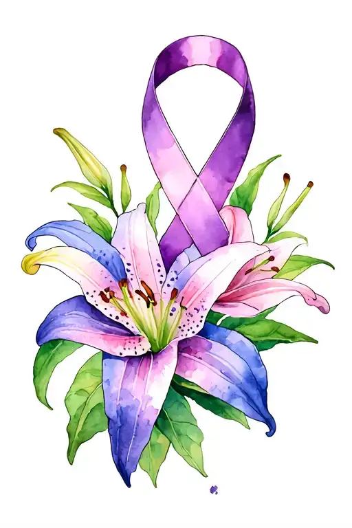 Cancer Ribbon And Stargazer Lillies