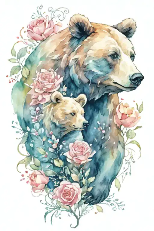 Bear Flowers Intertwined Hearts