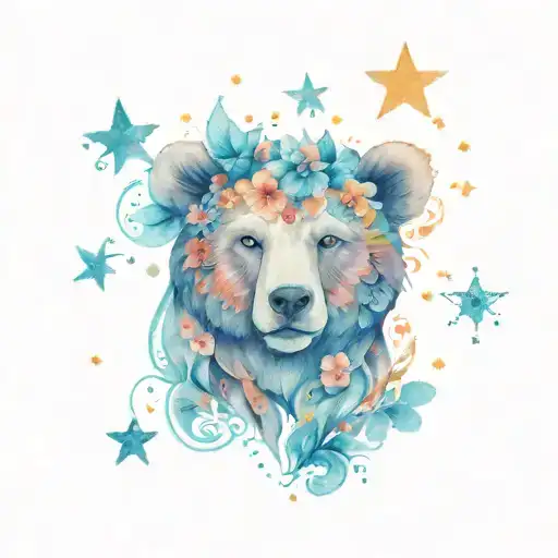 Paisley Bear Head Flowers Stars Shining