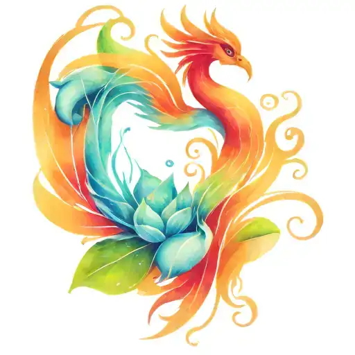 Phoenix With Lotus Flower