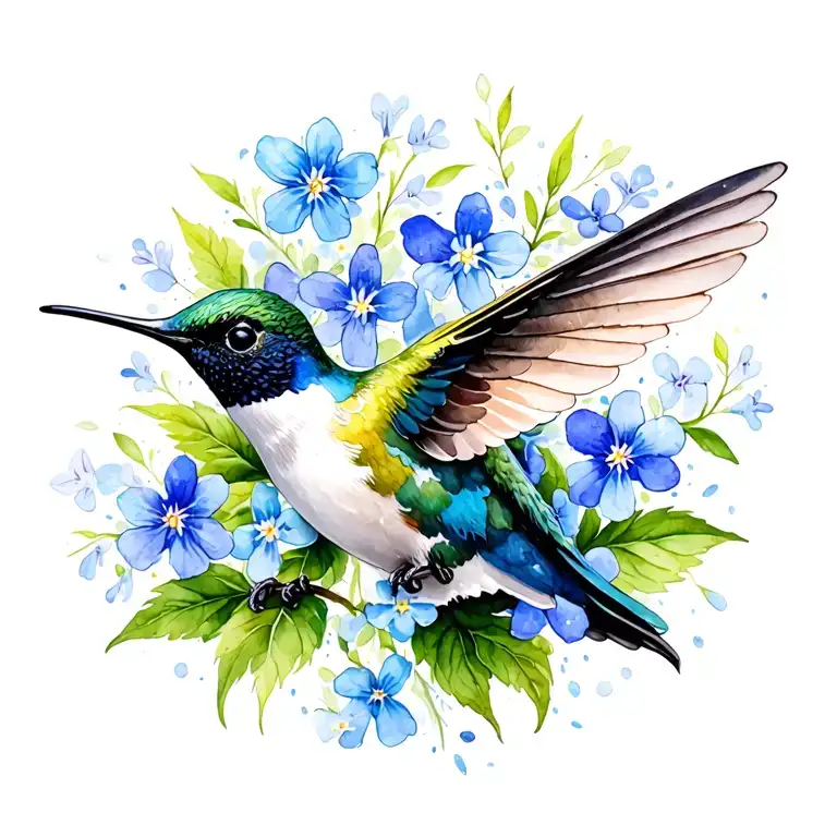 Humming Bird With Forget Me Not Flowers