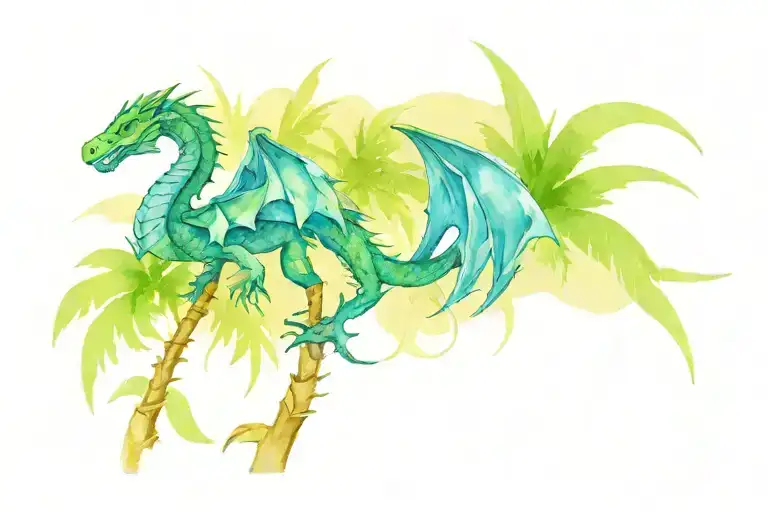Blue And Green Dragon Geomatric Palm Tree
