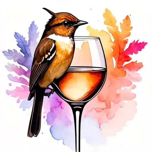Wine Glass With A Wren Sitting One
