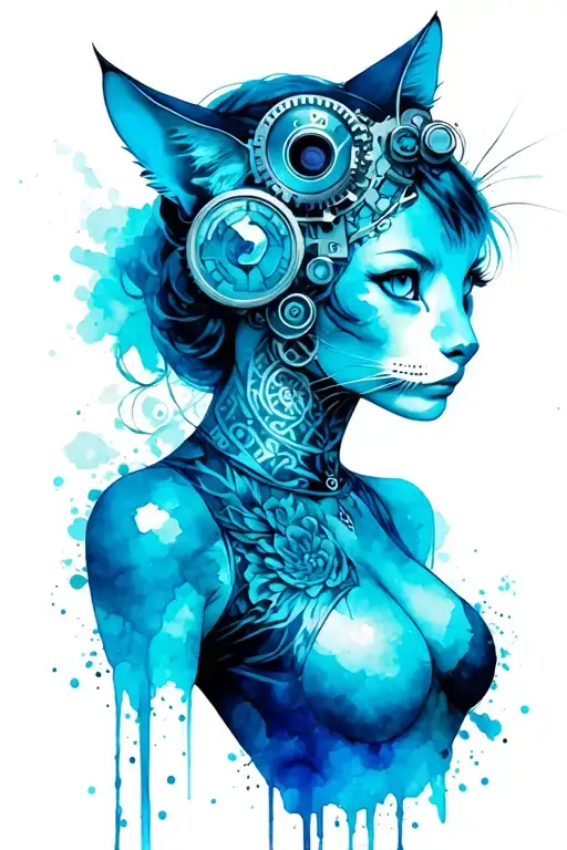 Steampunk Catwoman Silhouette Intertwined With Artistic