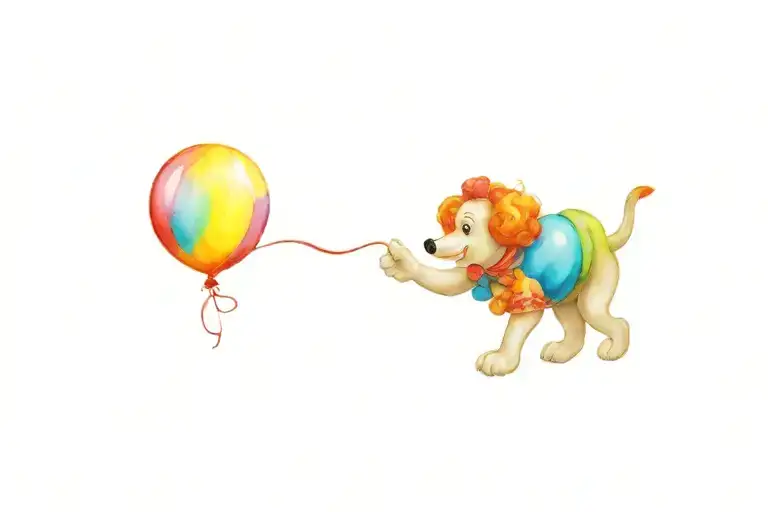 Female Clown Taking Her Balloon Dog For A Walk