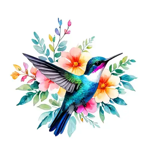 Humming Bird With Flowers