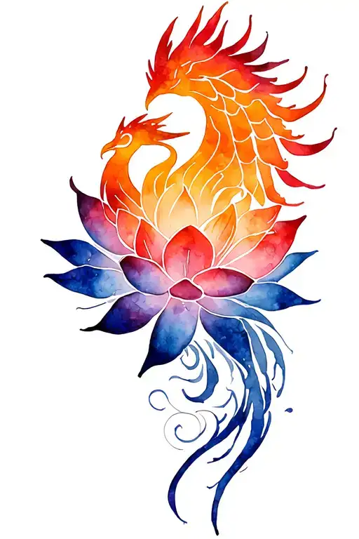 Phoenix Rising From Lotus Flower With Tribal Veins