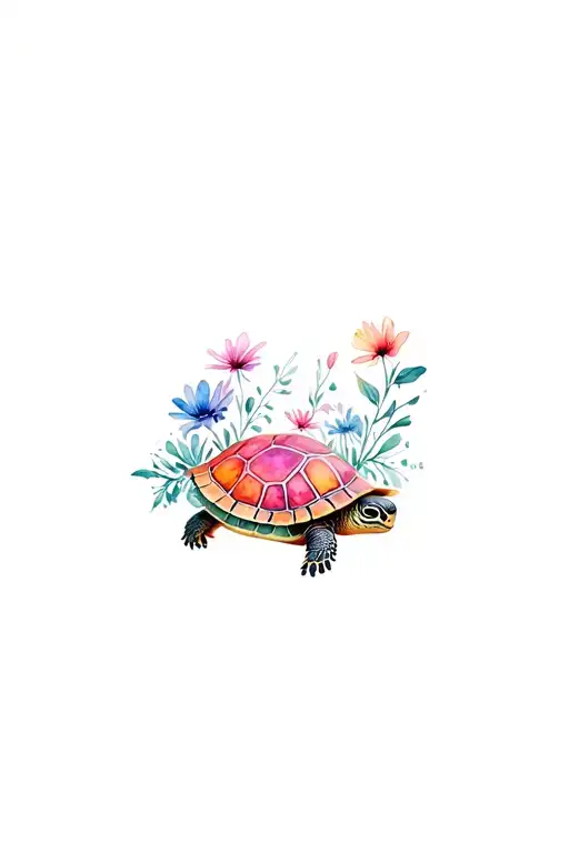 Turtle Surrounded By Flowers