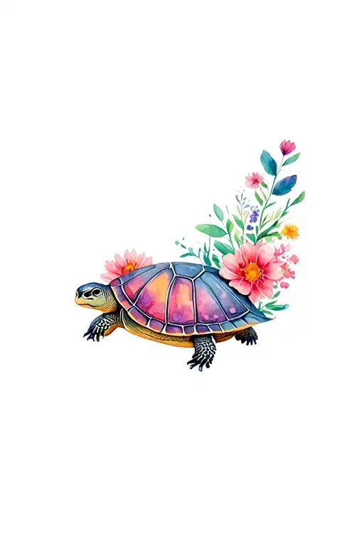 Turtle Surrounded By Flowers
