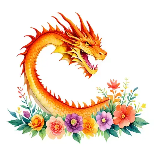 Dragon Jumping Above A Flower Bed