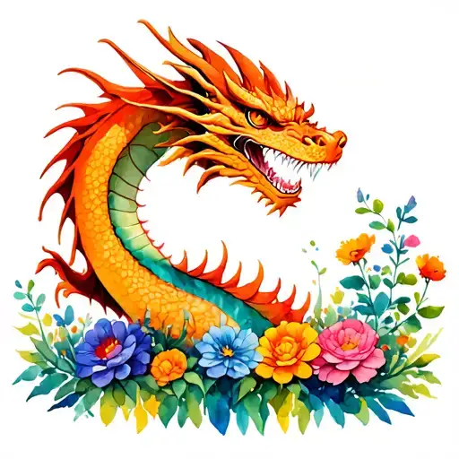 Dragon Jumping Above A Flower Bed