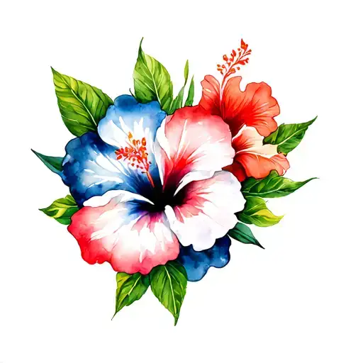 Panama Flag Hibiscus Flower Heart
